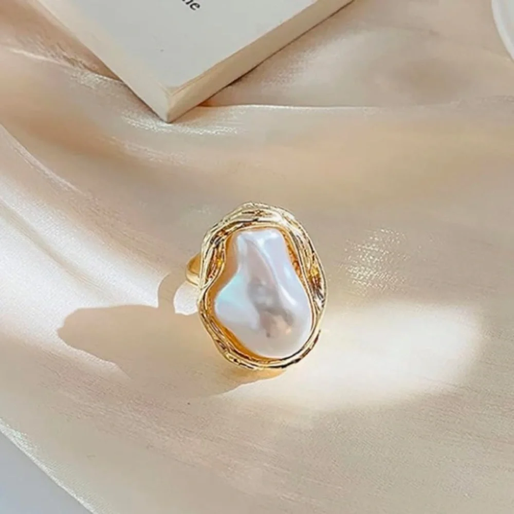 Irregular Pearl Rings Gold Baroque Statement Ring Adjustable Chunky Wedding